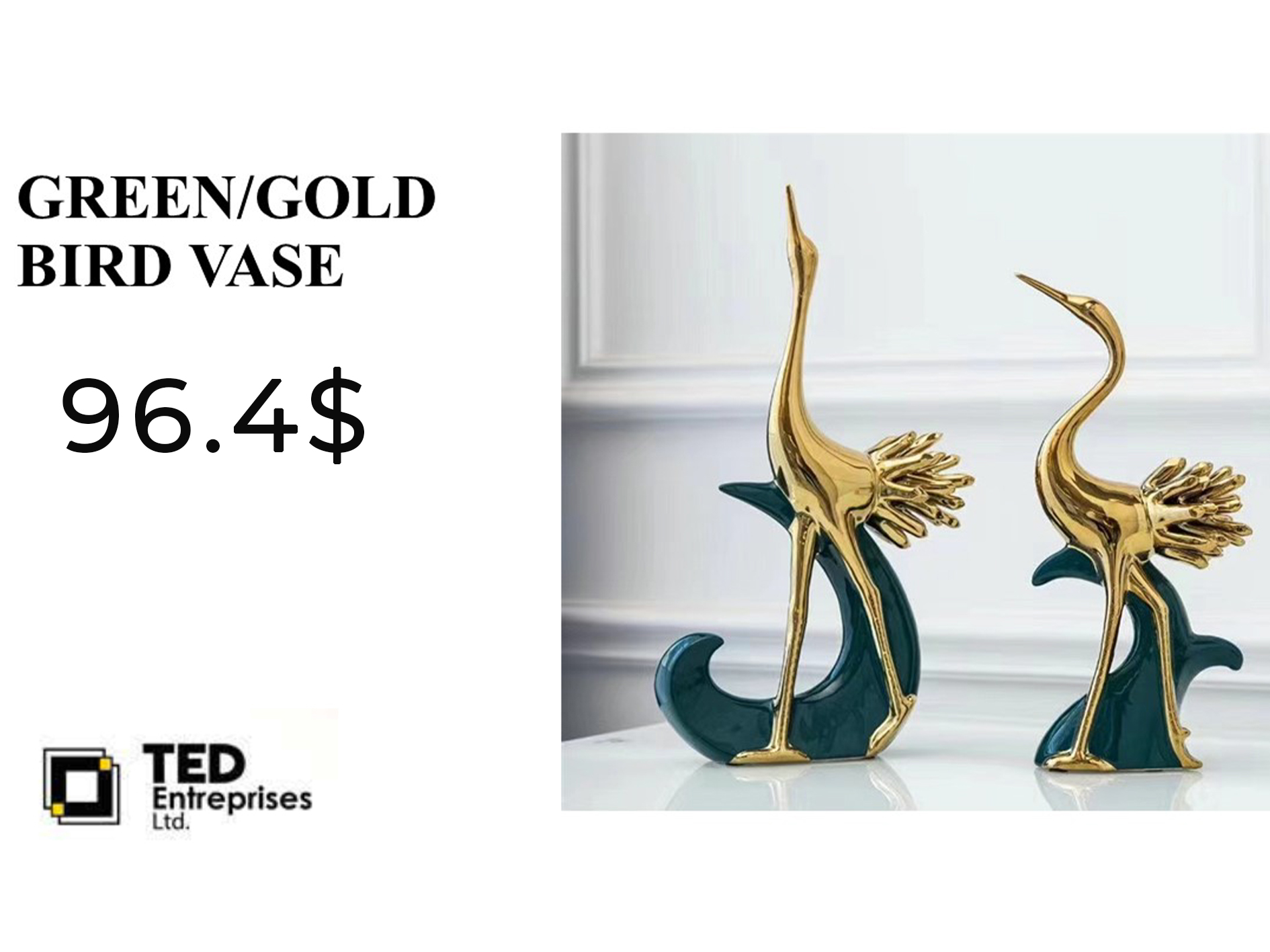 GREEN GOLD VASE BIRD