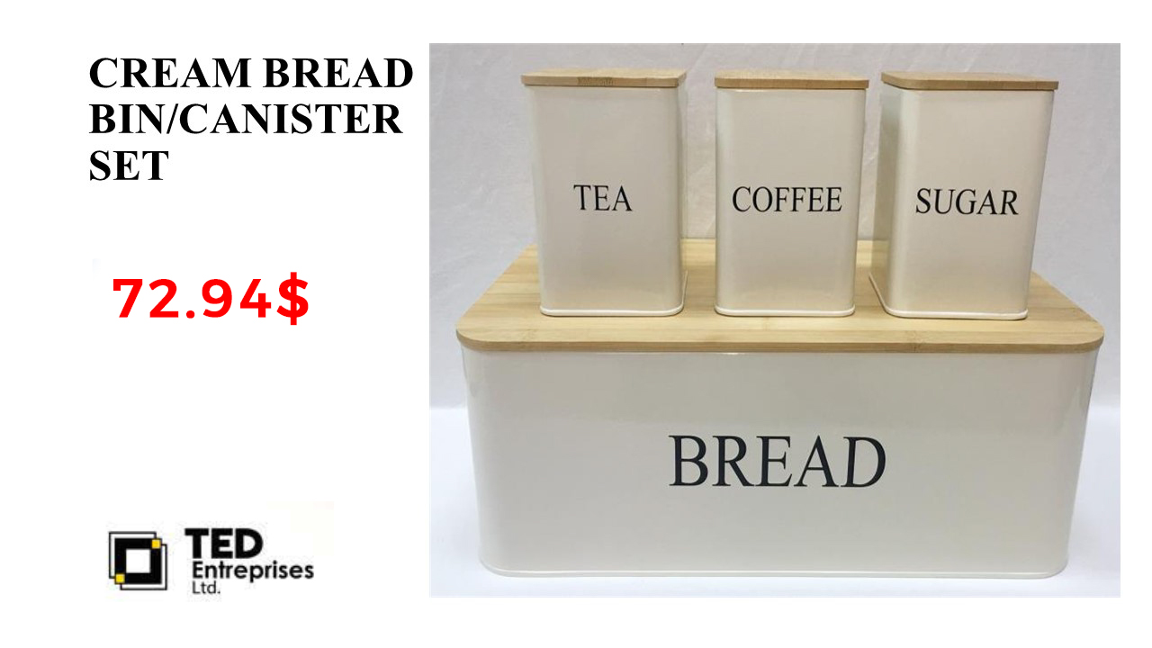 CREAM/BLACK BREAD BIN/ CANISTER SET